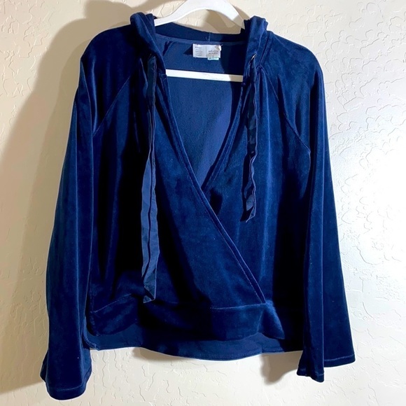 Anthropologie Saturday Sunday navy soft velour wrap front hoodie - Picture 1 of 6